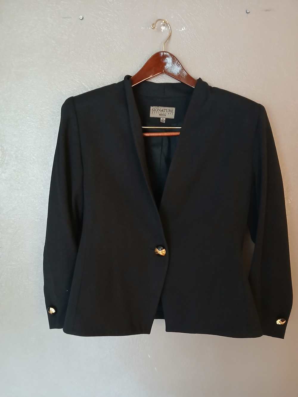 Signature Studio Black Women's Blazer Jacket with Gold Buttons-Size 10